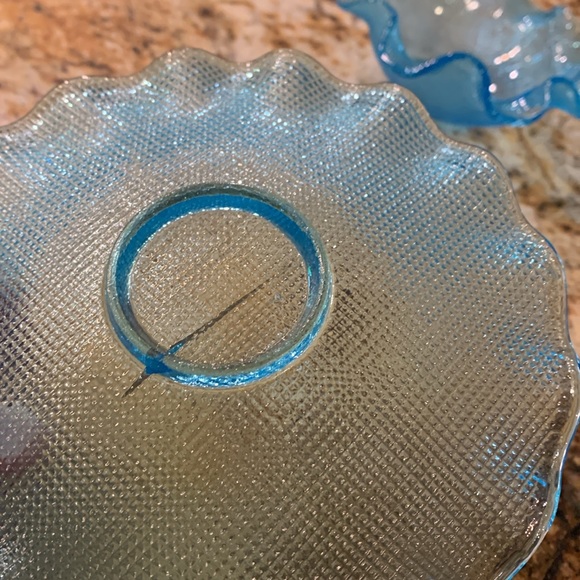 Vintage Italian Colony Glass Ruffled Edge Waffle Bowl & Plate Set Aqua Blue - Picture 10 of 12